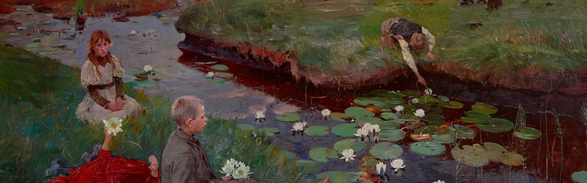 Ludwig Dettmann Bei den Wasserrosen im Moor, 1897, Öl auf Leinwand