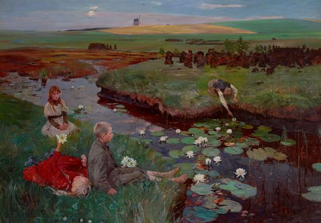 Ludwig Dettmann Bei den Wasserrosen im Moor, 1897, Öl auf Leinwand