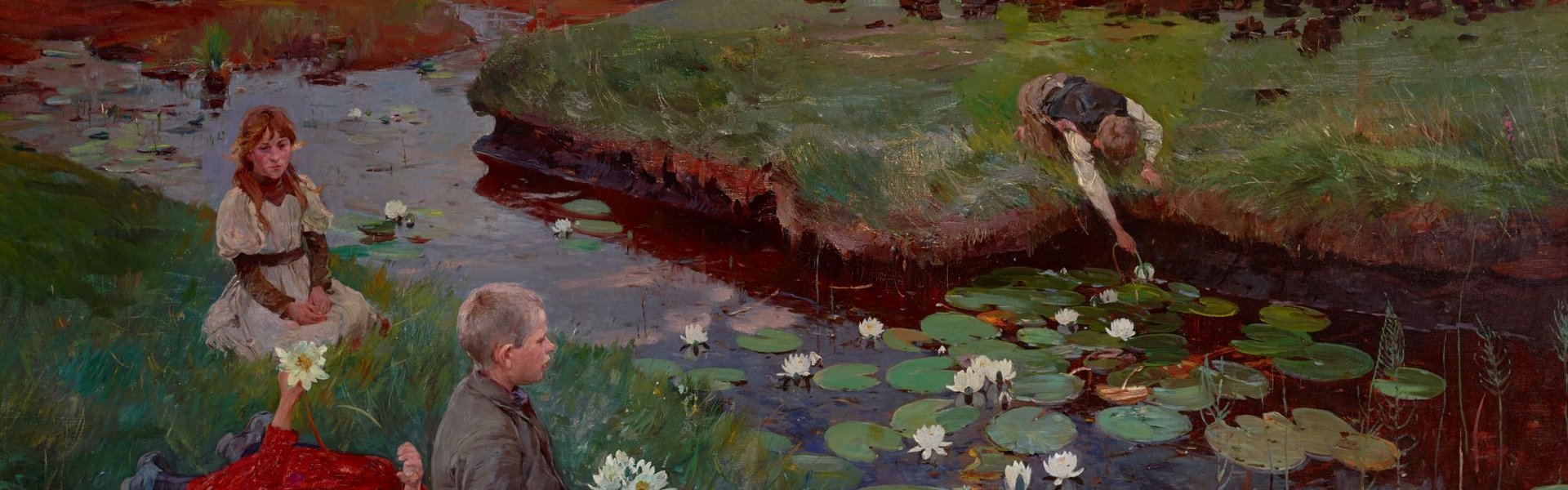 Ludwig Dettmann Bei den Wasserrosen im Moor, 1897, Öl auf Leinwand
