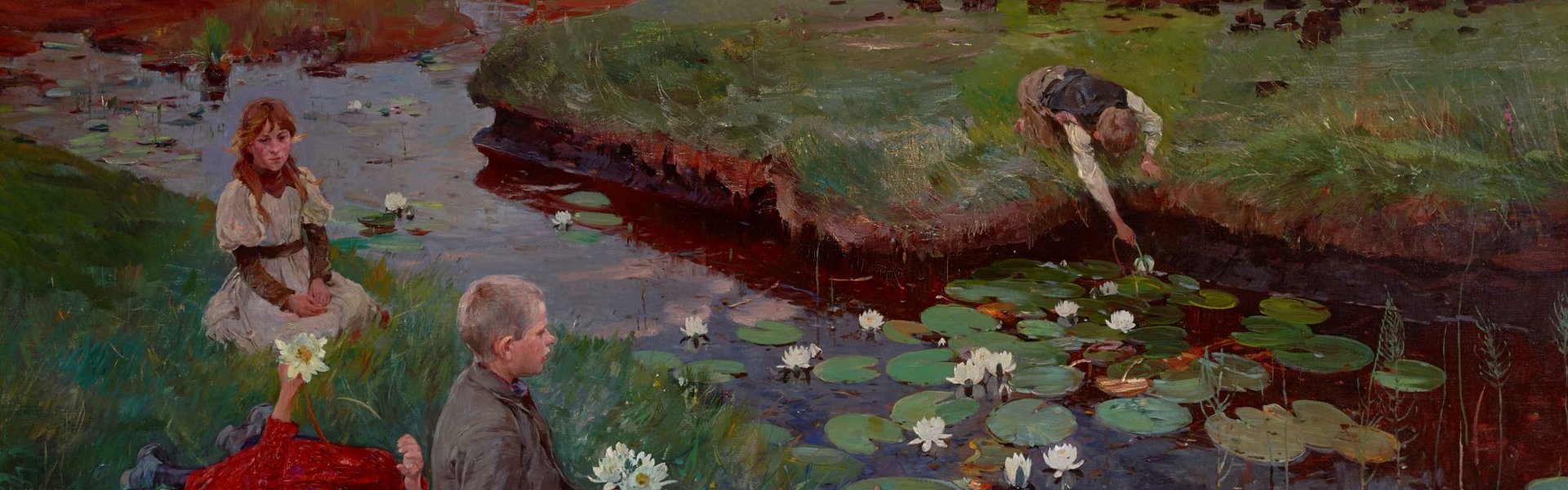 Ludwig Dettmann Bei den Wasserrosen im Moor, 1897, Öl auf Leinwand